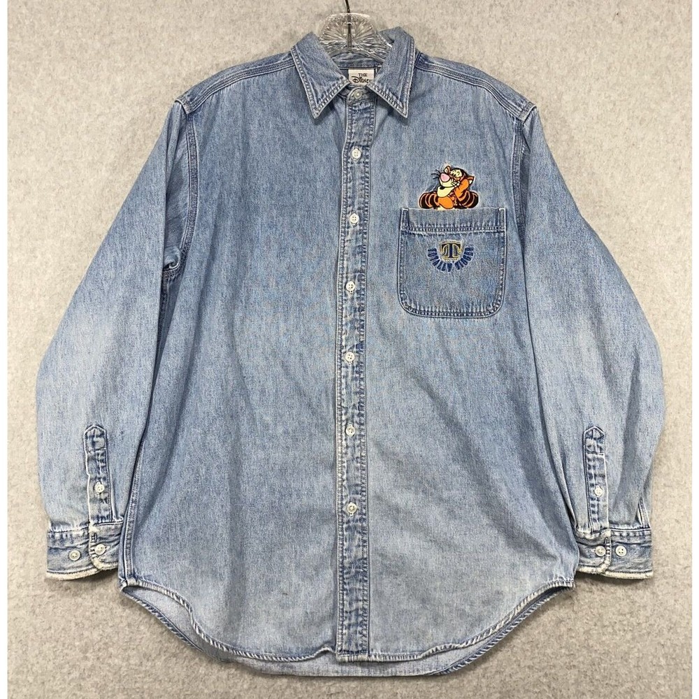 The Disney Store Shirt Women's Small‎ Totally Tiger Distressed Denim Long Sleeve